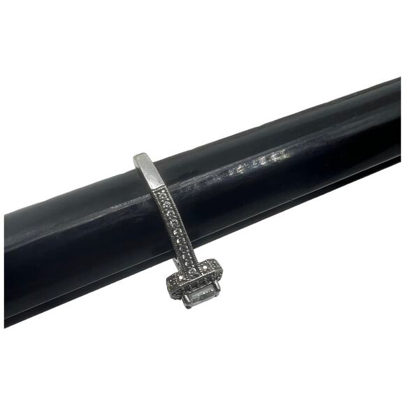 Sterling Silver 925 White Sapphire CZ Art Deco Style Halo Ring Size 6.75 - Picture 6 of 15